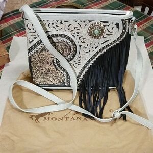 Montana West Blue and Cream Crossbody Bag with Fringe